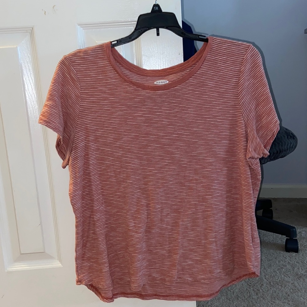 pink and white striped tee